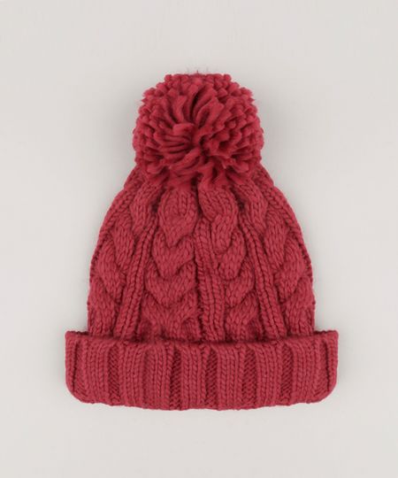 Gorro-Feminino-em-Trico-com-Pompom-Vinho-8754445-Vinho_1