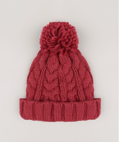 Gorro-Feminino-em-Trico-com-Pompom-Vinho-8754445-Vinho_1