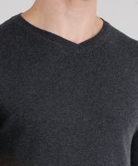 Sueter-Masculino-em-Trico-Gola-V-Manga-Longa-Cinza-Mescla-Escuro-8848759-Cinza_Mescla_Escuro_4
