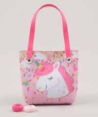 Bolsa-Infantil-Estampada--Unicornio----Elasticos-de-Cabelo-Rosa-Claro-9117156-Rosa_Claro_1