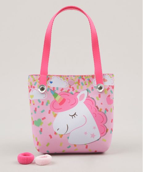 Bolsa-Infantil-Estampada--Unicornio----Elasticos-de-Cabelo-Rosa-Claro-9117156-Rosa_Claro_1