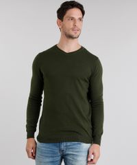Sueter-Masculino-em-Trico-Gola-V-Manga-Longa-Verde-Militar-8848759-Verde_Militar_1