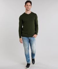 Sueter-Masculino-em-Trico-Gola-V-Manga-Longa-Verde-Militar-8848759-Verde_Militar_3