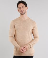 Sueter-Masculino-em-Trico-Mescla-Gola-V-Manga-Longa-Caramelo-8848759-Caramelo_1