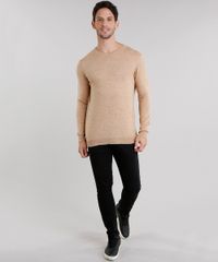 Sueter-Masculino-em-Trico-Mescla-Gola-V-Manga-Longa-Caramelo-8848759-Caramelo_3
