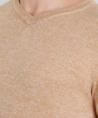 Sueter-Masculino-em-Trico-Mescla-Gola-V-Manga-Longa-Caramelo-8848759-Caramelo_4
