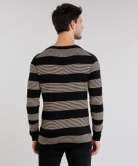 Sueter-Masculino-Listrado-em-Trico-Gola-V-Manga-Longa-Preto-8848785-Preto_2