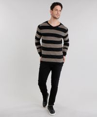Sueter-Masculino-Listrado-em-Trico-Gola-V-Manga-Longa-Preto-8848785-Preto_3