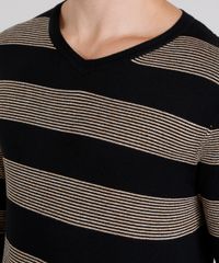 Sueter-Masculino-Listrado-em-Trico-Gola-V-Manga-Longa-Preto-8848785-Preto_4