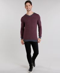 Sueter-Masculino-Listrado-em-Trico-Gola-V-Manga-Longa-Vinho-8848785-Vinho_3