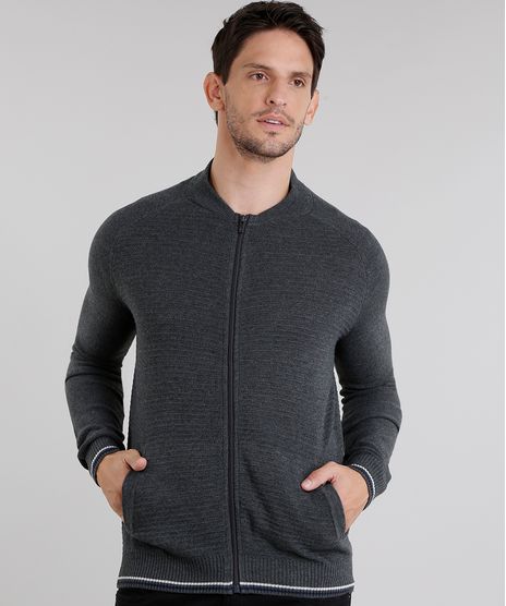 Jaqueta-Bomber-Masculina-em-Trico-Manga-Longa-Cinza-Mescla-Escuro-8850245-Cinza_Mescla_Escuro_1