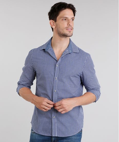 Camisa-Masculina-Slim-Xadrez-Manga-Longa-Azul-Marinho-8852661-Azul_Marinho_1