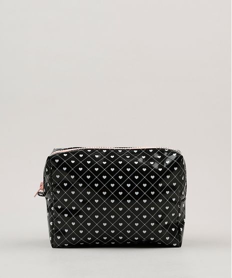 Necessaire-Feminina-Estampada-de-Coracoes-Preta-9037252-Preto_1