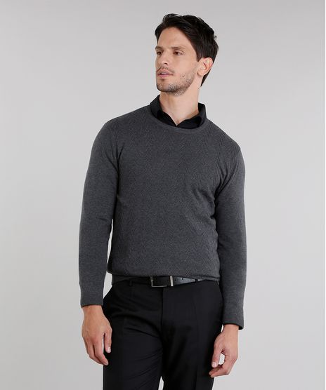 Sueter-Masculino-em-Trico-Texturizado-Gola-Careca-Manga-Longa-Cinza-Mescla-Escuro-8855759-Cinza_Mescla_Escuro_1