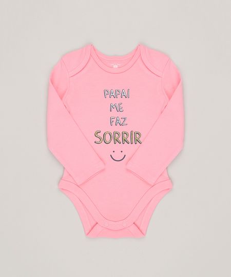 Body-Infantil--Papai-me-faz-sorrir--Manga-Longa-Decote-Redondo-em-Algodao---Sustentavel-Rosa-8824387-Rosa_1