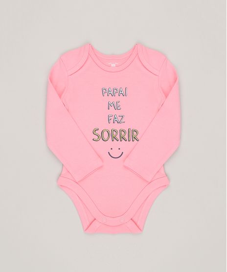 Body-Infantil--Papai-me-faz-sorrir--Manga-Longa-Decote-Redondo-em-Algodao---Sustentavel-Rosa-8824387-Rosa_1