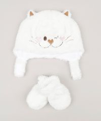 Kit-Infantil-de-Gorro---Luva-em-Plush-Gatinho-Branca-8490859-Branco_1
