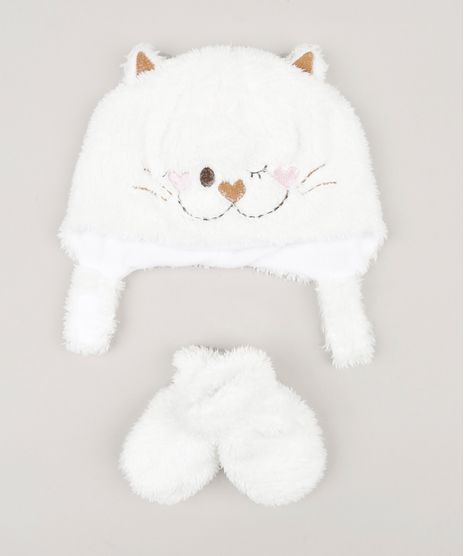 Kit-Infantil-de-Gorro---Luva-em-Plush-Gatinho-Branca-8490859-Branco_1