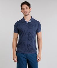 Polo-Masculina-em-Piquet-Estampada-de-Folhagens-Manga-Curta-Azul-Marinho-8975640-Azul_Marinho_1