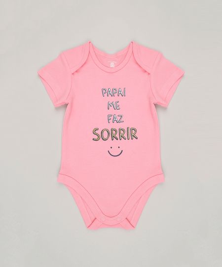 Body-Infantil--Papai-me-faz-sorrir--Manga-Curta-Decote-Redondo-em-Algodao---Sustentavel-Rosa-8897321-Rosa_1