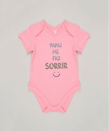 Body-Infantil--Papai-me-faz-sorrir--Manga-Curta-Decote-Redondo-em-Algodao---Sustentavel-Rosa-8897321-Rosa_1