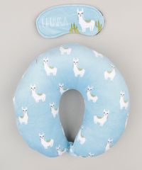 Kit-de-Apoio-de-Cabeca---Tapa-Olho-Estampado-de-Lhamas-Azul-Claro-9118263-Azul_Claro_1