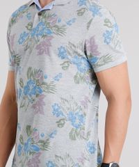 Polo-Masculina-em-Piquet-Estampada-de-Folhagens-Manga-Curta-Cinza-Mescla-8975640-Cinza_Mescla_4