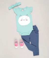 Body-Infantil--Gatinha--Manga-Curta-Decote-Redondo---Faixa-de-Cabelo-em-Algodao---Sustentavel-Verde-8820202-Verde_3