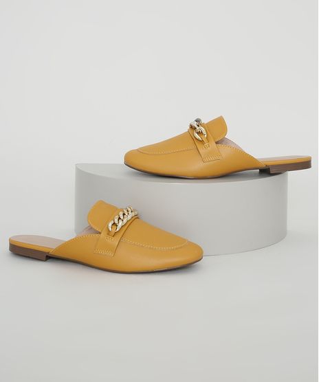 Mule-Feminino-Via-Uno-Bico-Redondo-com-Corrente-Mostarda-9981775-Mostarda_1