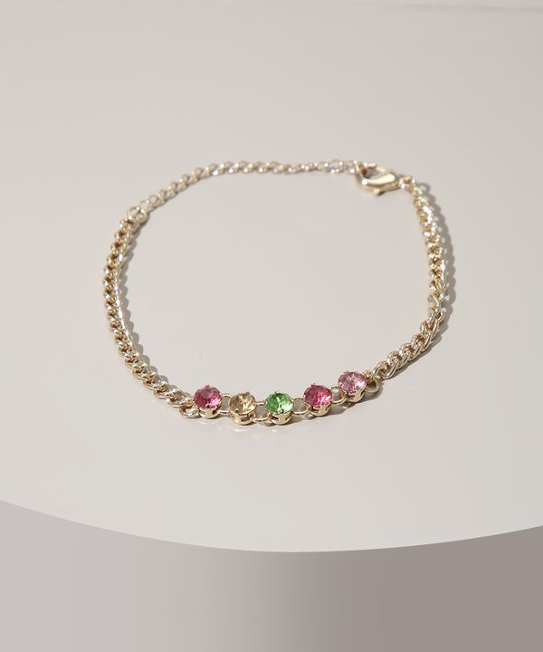 Pulseira Feminina com Pedras Coloridas Dourada Único