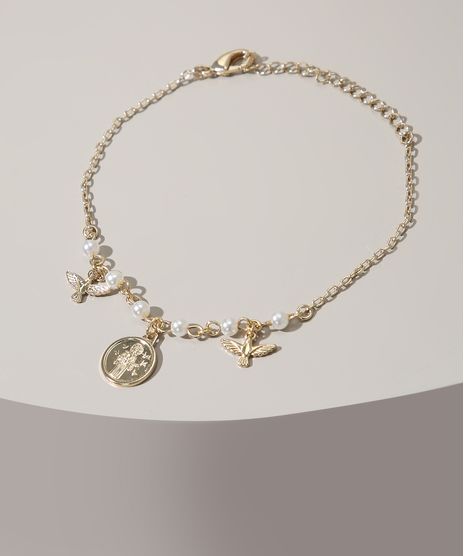 Pulseira-Feminina-com-Pingente-de-Medalha-e-Perolas-Dourada-9976695-Dourado_1