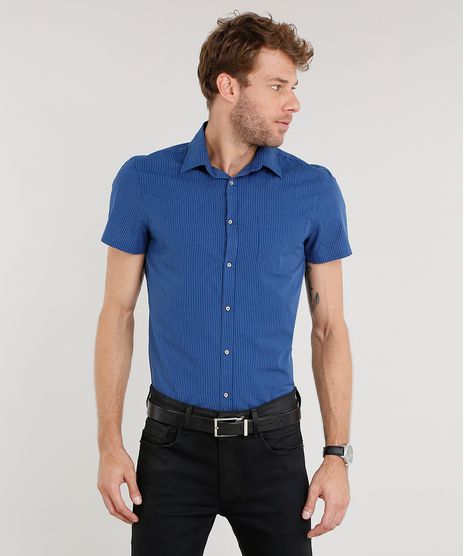 Camisa-Masculina-Slim-Listrada-Manga-Curta-Azul-Marinho-8851743-Azul_Marinho_1