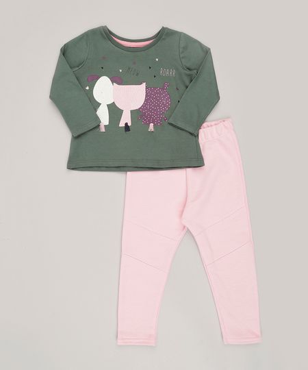 Conjunto-Infantil-de-Blusa-Manga-Longa-Verde-Militar---Calca-com-Bordado-em-Paetes-em-Moletom-Rosa-9030152-Rosa_1