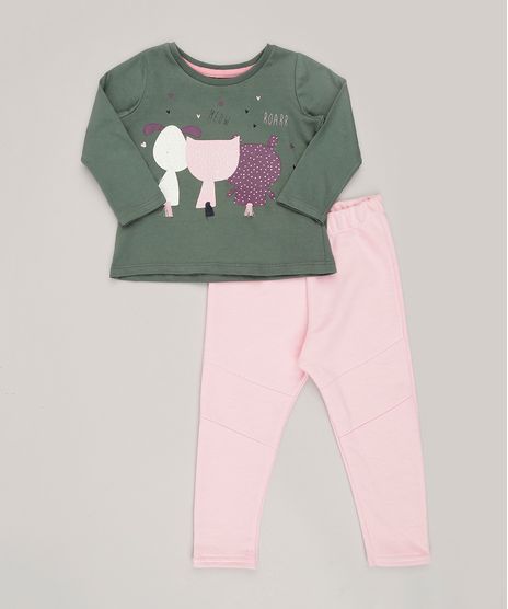 Conjunto-Infantil-de-Blusa-Manga-Longa-Verde-Militar---Calca-com-Bordado-em-Paetes-em-Moletom-Rosa-9030152-Rosa_1