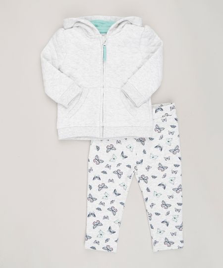Conjunto-Infantil-de-Blusao-com-Capuz-Matelasse---Calca-Estampada-de-Borboletas-em-Moletom-de-Algodao---Sustentavel-Cinza-Mescla-8820639-Cinza_Mescla_1
