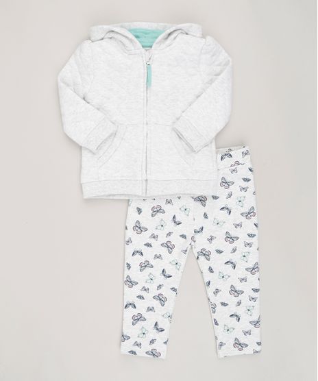 Conjunto-Infantil-de-Blusao-com-Capuz-Matelasse---Calca-Estampada-de-Borboletas-em-Moletom-de-Algodao---Sustentavel-Cinza-Mescla-8820639-Cinza_Mescla_1