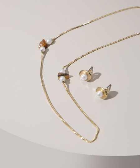 Kit-de-Colar-Feminino-Longo-com-Pedras-e-Perolas---Brinco-Dourado-9975283-Dourado_1