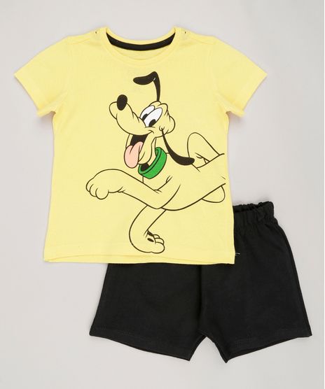 Conjunto-Infantil-Pluto-de-Camiseta-Manga-Curta-Amarela---Bermuda-em-Moletom-de-Algodao---Sustentavel-Preta-9029241-Preto_1