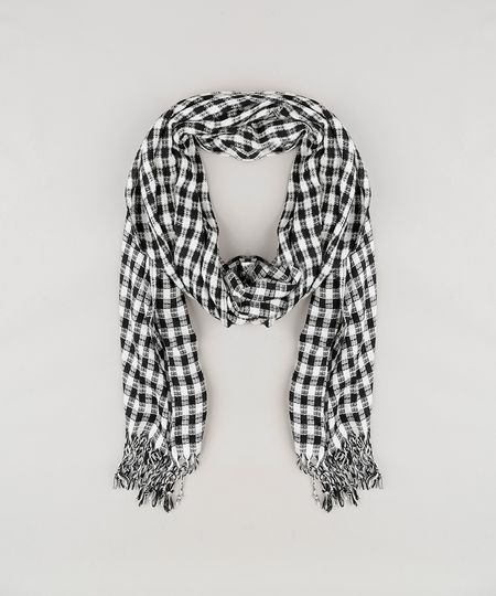Lenco-Feminino-Xadrez-com-Franjas-Preto-8754630-Preto_1