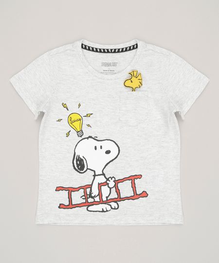 Camiseta-Infantil-Interativa-Snoopy-com-Bolso-Manga-Curta-Gola-Redonda-Cinza-Mescla-Claro-9048282-Cinza_Mescla_Claro_1