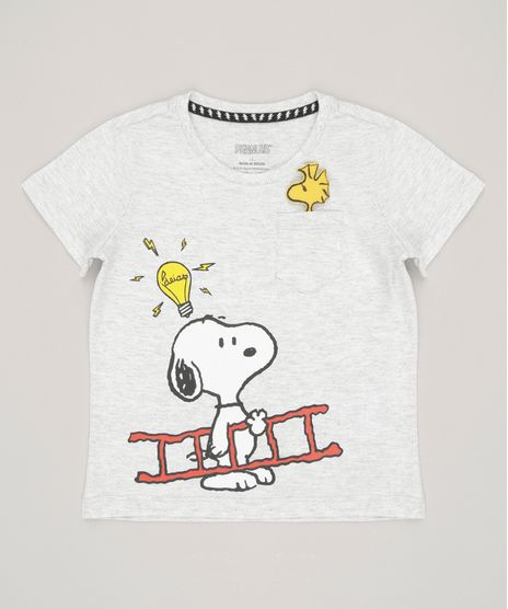 Camiseta-Infantil-Interativa-Snoopy-com-Bolso-Manga-Curta-Gola-Redonda-Cinza-Mescla-Claro-9048282-Cinza_Mescla_Claro_1