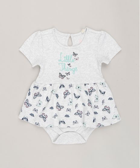 Body-Saia-Infantil-com-Estampa-de-Borboletas-Manga-Curta-Decote-Redondo-Cinza-Mescla-Claro-8820203-Cinza_Mescla_Claro_1