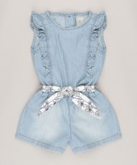 Macaquinho-Jeans-Infantil-Estampado-com-Babados-e-Faixa-Estampada-Floral-Azul-Claro-9062167-Azul_Claro_1