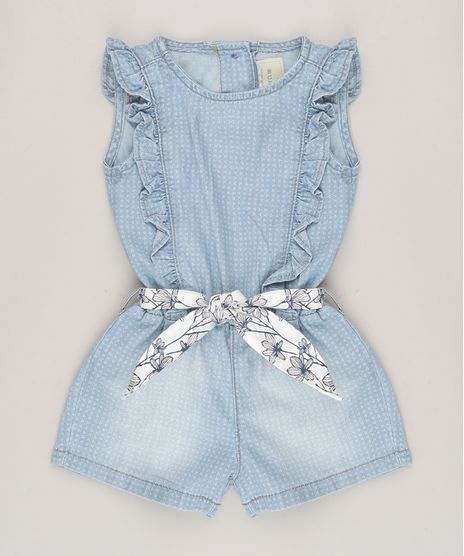 Macaquinho-Jeans-Infantil-Estampado-com-Babados-e-Faixa-Estampada-Floral-Azul-Claro-9062167-Azul_Claro_1