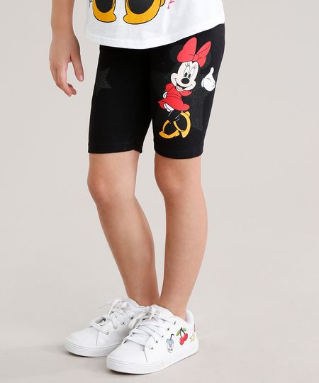 Bermuda-Infantil-com-Estampa-Minnie-em-Algodao---Sustentavel-Preta-9044104-Preto_1