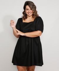 Vestido-Feminino-Plus-Size-Mindset-Curto-com-Laco-Manga-Bufante-Preto-9984336-Preto_1