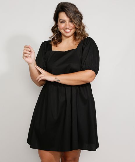 Vestido-Feminino-Plus-Size-Mindset-Curto-com-Laco-Manga-Bufante-Preto-9984336-Preto_1