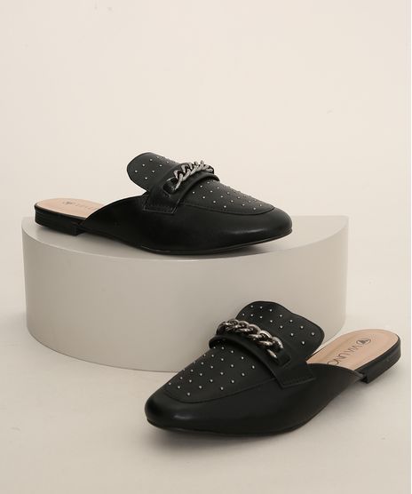 Mule-Feminino-Via-Uno-com-Tachas-e-Corrente-Preto-9981777-Preto_1