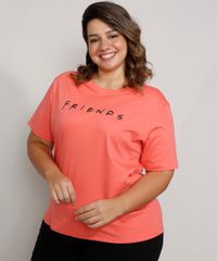 Camiseta-Feminina-Plus-Size-Friends-Manga-Curta-Decote-Redondo-Coral-9983947-Coral_1