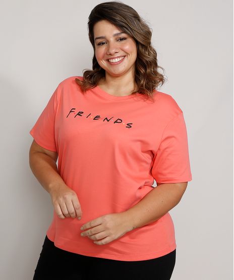Camiseta-Feminina-Plus-Size-Friends-Manga-Curta-Decote-Redondo-Coral-9983947-Coral_1